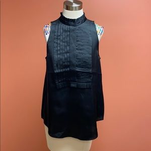 Black satin tuxedo blouse.